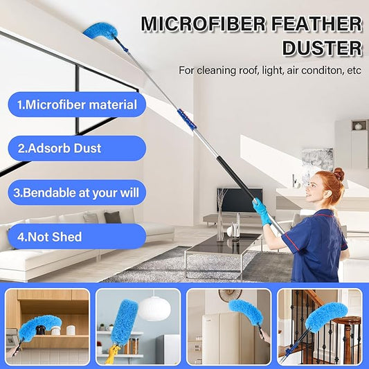 30 Foot High Reach Cleaning Kit with 6-24FT Telescoping Pole - High Ceiling Dusting and Window Cleaning Kit, Cobweb Duster, Window Washer & Squeegee, Fan Duster and Feather Duster