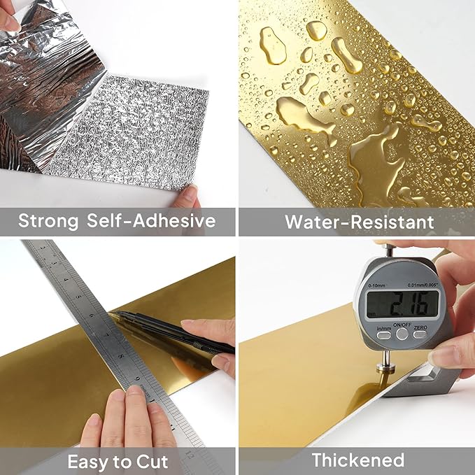 Self-Adhesive Wall Trim with Mirror Finish, 3.93" x 196.8" Peel and Stick PVC+XPE Wallpaper Borders, Waterproof Baseboard Cover for Bathroom, Kitchen, Bedroom, 1 Pc