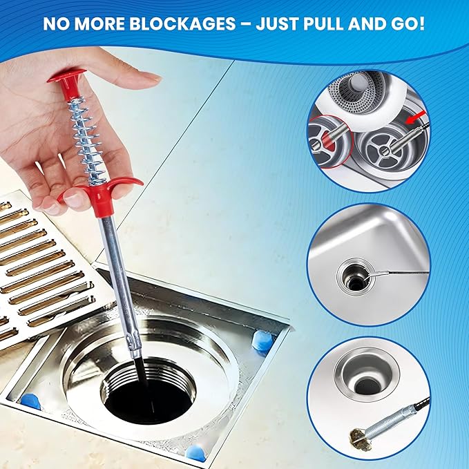 Flexible 79” Drain Snake For Bathroom, Sink And Tub – 1 Pair Reusable Gloves Included – Fast and Effective Drain Clog Remover Solution (Pack of 1-79" Red)