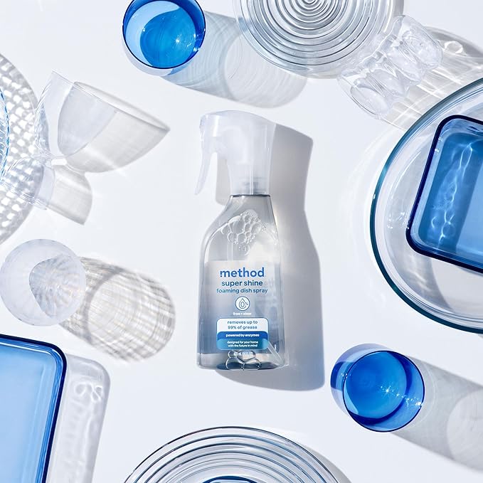 Method Super Shine Foaming Dish Spray Refill, Reuse With Trigger, Powered by Enzymes, Free + Clear, Unscented, 16 fl oz