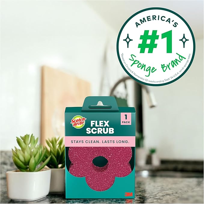 Scotch-Brite Flex Scrub, Pink, Non-Scratch Dish Sponge with Flexible Shape, Non- Scratch,1 Kitchen Sponge