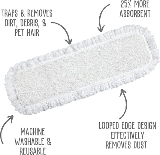 Quick Shine Clean + Dust Pad | Thick White Microfiber Pad Ideal for Dry Dusting and Floor Cleaning | Reusble, Washable & Safe for All Hard Surface Floors