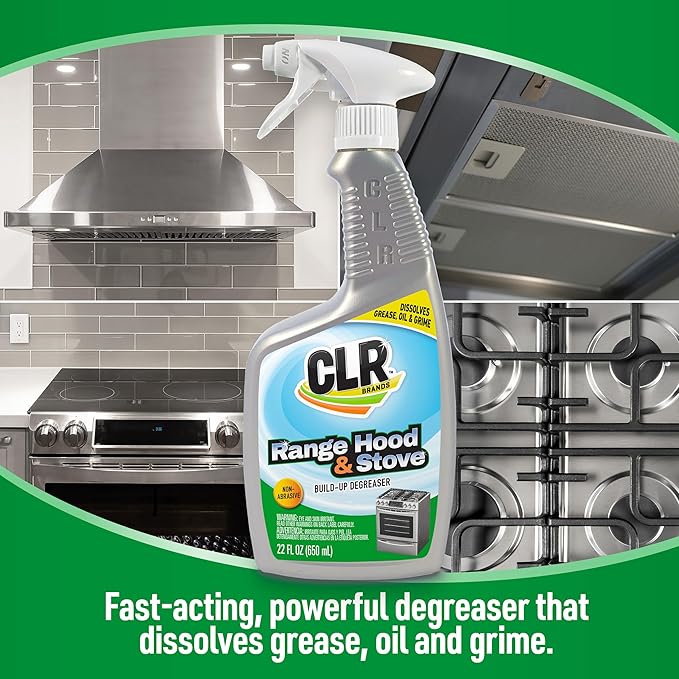 CLR Brands Range Hood & Stove Build Up Degreaser, 22 fl. oz., Fast Acting, Non Abrasive Cleaner, Works on Glass Stove Tops, Oven Racks, BBQ Grills and More