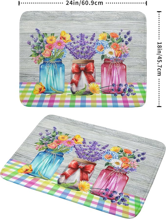 Kawani Spring Flowers Dish Drying Mat for Kitchen Counter 18"x24" Spring Floral Jars Drying Mat Soft Absorbent Microfiber Farmhouse Colorful Floral Dish Drainer Rack Mats for Counter tops