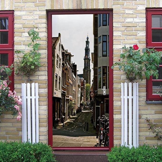 A.Monamour 3D Door Stickers for Interior Doors Tower of Westerkerk Church in Amsterdam, Netherlands Vinyl Waterproof Self Adhesive Door Mural Decals for Bedroom Office Bathroom 85x200cm