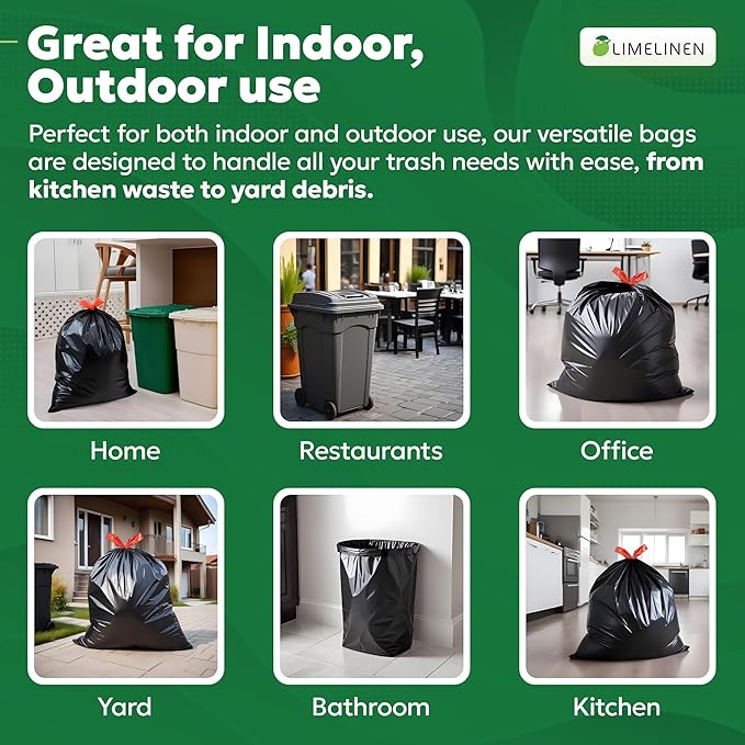 LIMELINEN 30 Gallon Garbage Trash Bags, 100 Count, 1.2 mil Extra Thick Trash Bags with Drawstring Closure, Leak and Odor-Resistant Large Plastic Bags For Office, Home, Hospital, Big Waste Binst