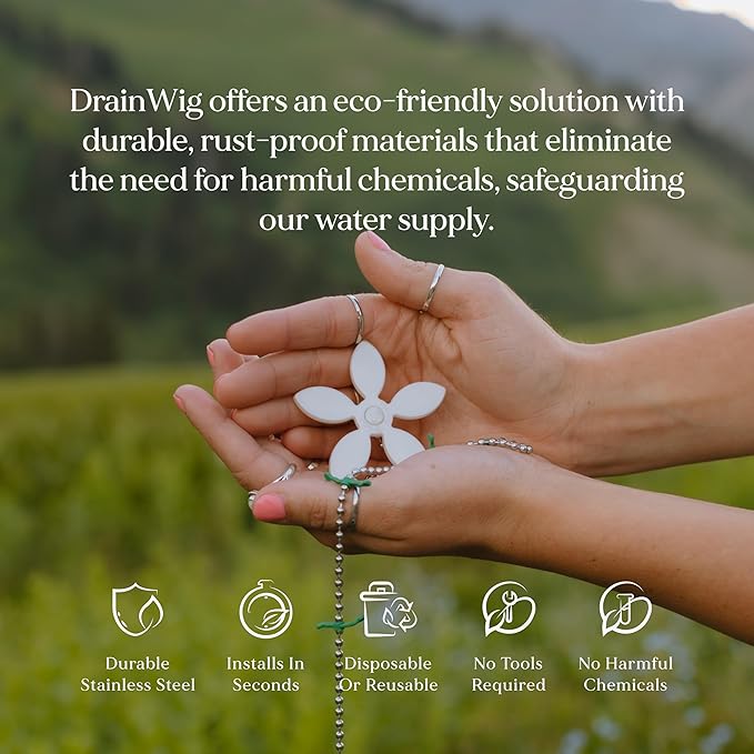 DrainWig Shower Drain Hair Catcher – Disposable Bathroom Hair Trap, Easy to Install in Shower Drain Cover, Helps Prevent Clogs – As Seen on Shark Tank – White Flower (4-Pack)