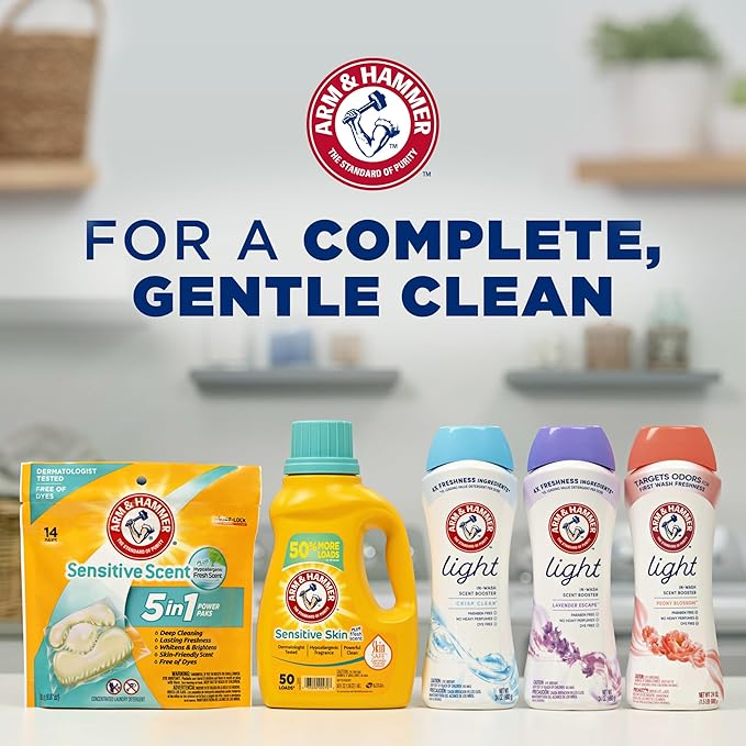 ARM & HAMMER Light In-Wash Scent Booster,No Heavy Perfumes,No Dyes,No-Parabens,Peony Blossom Scent,24 Oz,(Pack of 6)