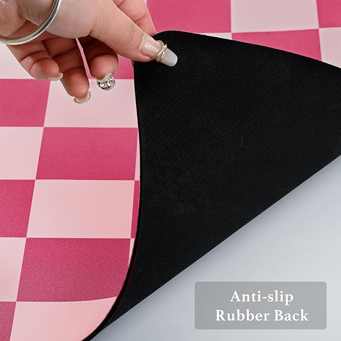 Ohocut Checkered Dish Drying Mat for Kitchen Counter, Coffee Bar Station Accessories, Retro Cute Aesthetic Modern Absorbent Drainer Mat Kitchen Drying Mat Easy Clean, Hot Pink 12" x 19"