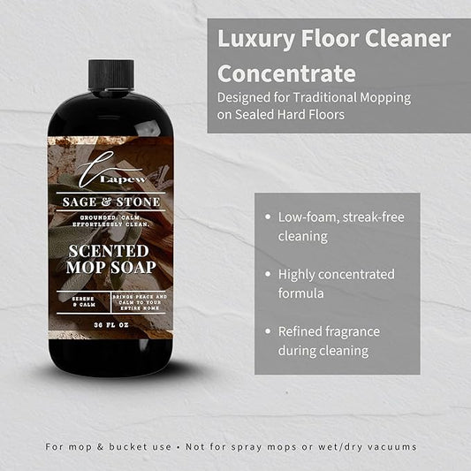 Lapew Sage & Stone Scented Mop Soap - Luxury Floor Cleaner Concentrate for Mopping Tile, Laminate, Vinyl & Hardwood | Streak-Free, Low-Foam | 36 oz