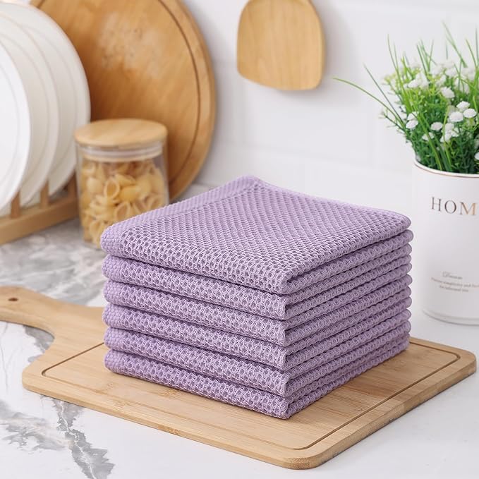 Kitinjoy 100% Cotton Kitchen Dish Cloths (12 X 12 Inches, Lavender), 12 Pack Waffle Weave Ultra Soft Absorbent Dish Towels for Drying Dishes Quick Drying Kitchen Towels Dish Rags