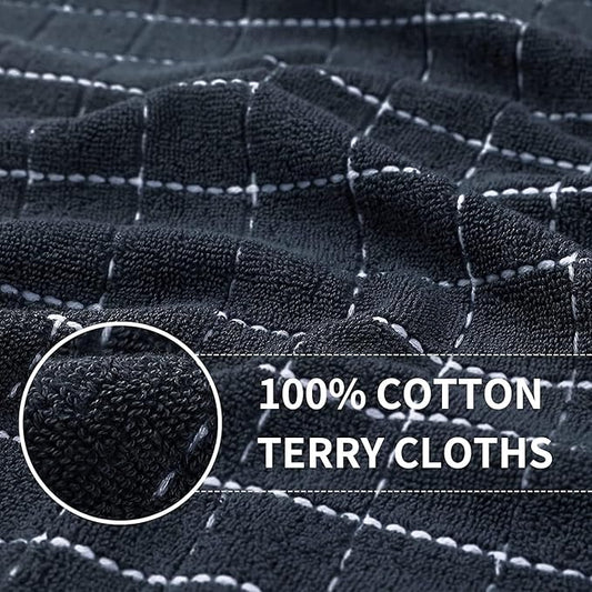 Homaxy 100% Cotton Terry Kitchen Towels(Dark Grey, 13 x 28 inches), Checkered Designed, Soft and Super Absorbent Dish Towels, 18 Pack