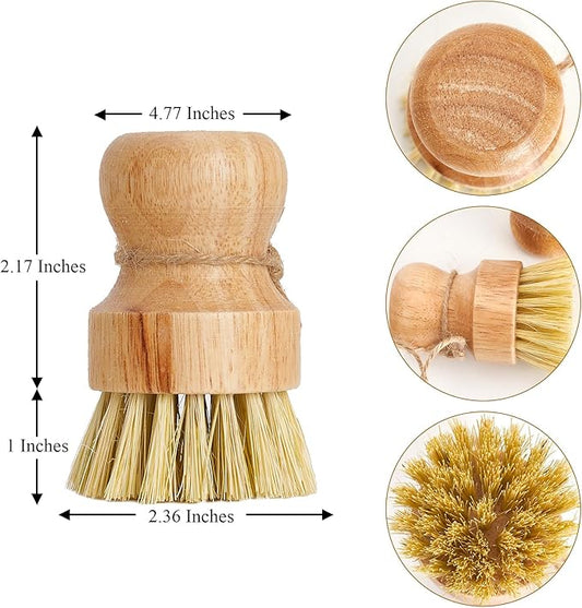 Bamboo Dish Brush Scrubber 3 Pack for Cleaning Pot Pans Hanging Rope Kitchen Dishwashing