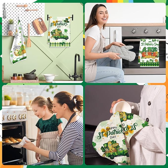 St Patrick's Day Kitchen Towels 16x24 Inch Green Shamrock Hand Towels Rae Dunn St Patricks Day Bathroom Dish Towels Decorations Irish Tea Towels Decoration for Kitchen Bathroom
