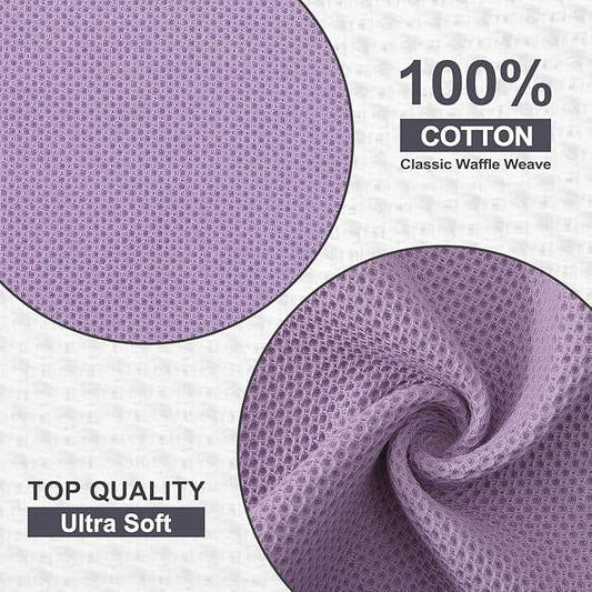 Kitinjoy 100% Cotton Kitchen Dish Cloths (12 X 12 Inches, Lavender), 6 Pack Waffle Weave Ultra Soft Absorbent Dish Towels for Drying Dishes Quick Drying Kitchen Towels Dish Rags