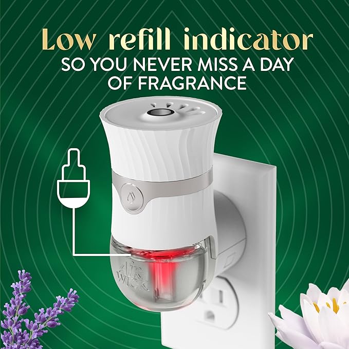 Air Wick Vibrant Plug In Scented Oil Refill, Infused with Essential Oils, Plug In Air Fresheners for Home, Lavender & Waterlily, 4 ct
