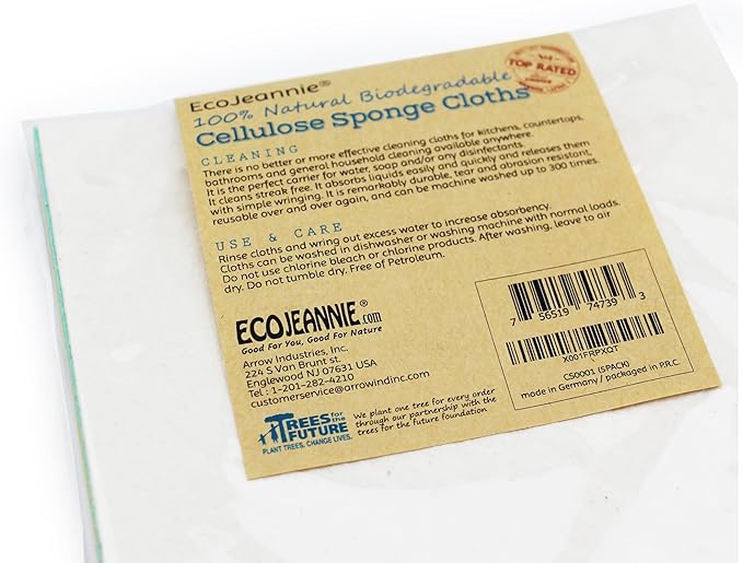 (5 Pack) Eco-Friendly German Cleaning Cloth 100% Biodegradable Cellulose Sponge Cloths, Kitchen Cloths, GMO-Free, Reusable - Made in Germany Packaged in P.R.C.
