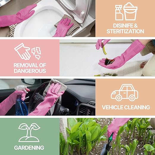 Reusable Waterproof Household Dishwashing Cleaning Rubber Gloves, Non-Slip Kitchen Glove (Pink, Medium (Pack of 3))