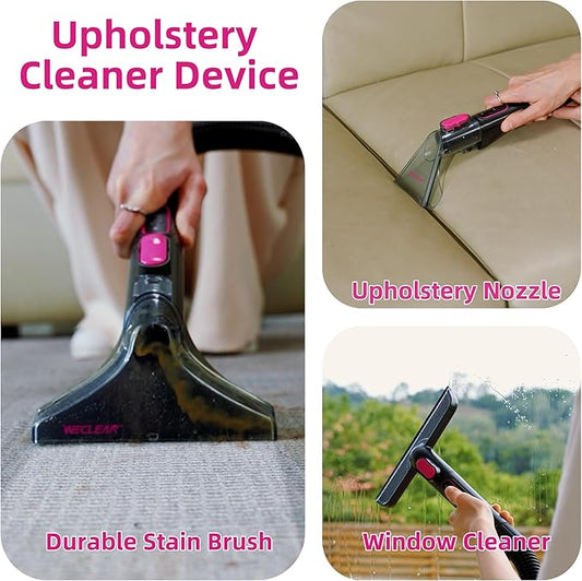 WECLEAN C3 Handheld Carpet and Upholstery Cleaner, Portable Spot Cleaner with 18Kpa Suction and 600W Motor, Dual-Tank Carpet Cleaner Machine for Car, Stairs, Sofa, Furniture Black and Pink