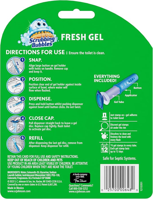 Scrubbing Bubbles Fresh Gel Toilet Bowl Cleaning Stamps, Automatic & Continuous Bathroom Toilet Cleaner Helps Prevent Limescale, Rings & Build-Up, Berry Burst, 1 Dispenser, 6 Stamps (6 Pack)