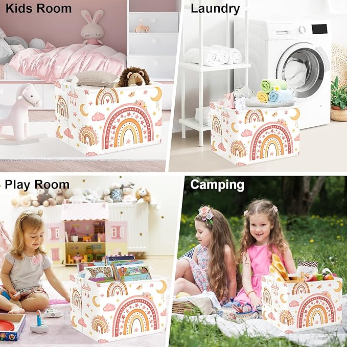 Clastyle Rainbow Baby Laundry Hamper Cloud Kid Storage Basket Women Girl Gift Toy Box Collapsible Clothes Organizer Nursery Bin for Bedroom,Moon,40 * 30 * 30 cm
