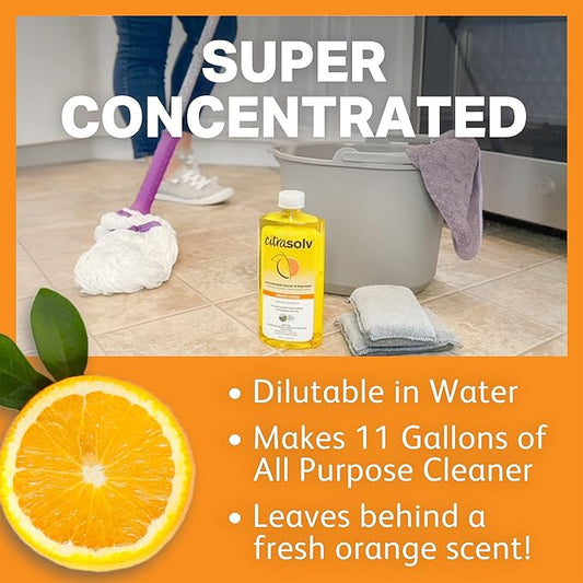 Citra Solv Concentrated Cleaner & Degreaser, Deodorizer, Home & Outdoor, Adhesive Remover, Paint Thinner, Natural Orange Oil, Valencia Orange 8 Fl Oz