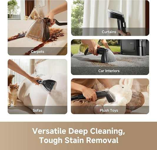 DREAME N20 Steam Portable Carpet Cleaner with Steam & Hot Water Wash, Upholstery Cleaner Machine with Auto-Mix Solution, 17Kpa Powerful Suction, Spot Cleaner for Carpet, Couch, Furniture, Pets, Cars