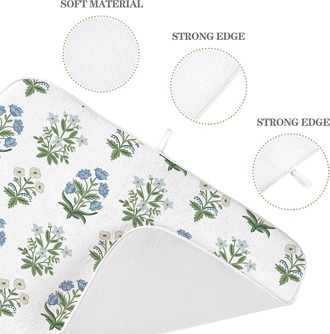 Spring Dish Drying Mat 18x24 Inches For Kitchen Counter Absorbent Floral 4 Kitchen Decoration Summer Floral Drying Mat For Home Kitchen,Dining Room,Office Decoration