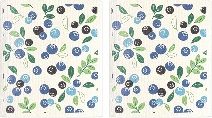 MÜkitchen Premium Eco Sponge Dish Cloth | Highly-Absorbent Kitchen Cloth for Cleaning and Drying Dishes | Machine Washable and Reusable | Set of 2 | (Blueberries)