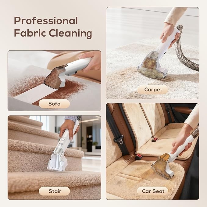 Upholstery Cleaner Machine, 15Kpa Portable Carpet & Upholstery Spot Cleaner Machine, Deep Stain Cleaning for Carpet, Pets, Stairs, Car Seat, Couch, with Dual Size BrushHead and Cleaning Solutions