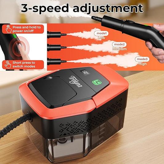 Steam Cleaner,1.9 Quart Tank,3-Level Adjustable Handle,2500W Portable Steamer with 4Bar High-Pressure & Temperature for Grout,Tile,Floor,Shower,Bathroom,Furniture Cleaning (12 Accessories)