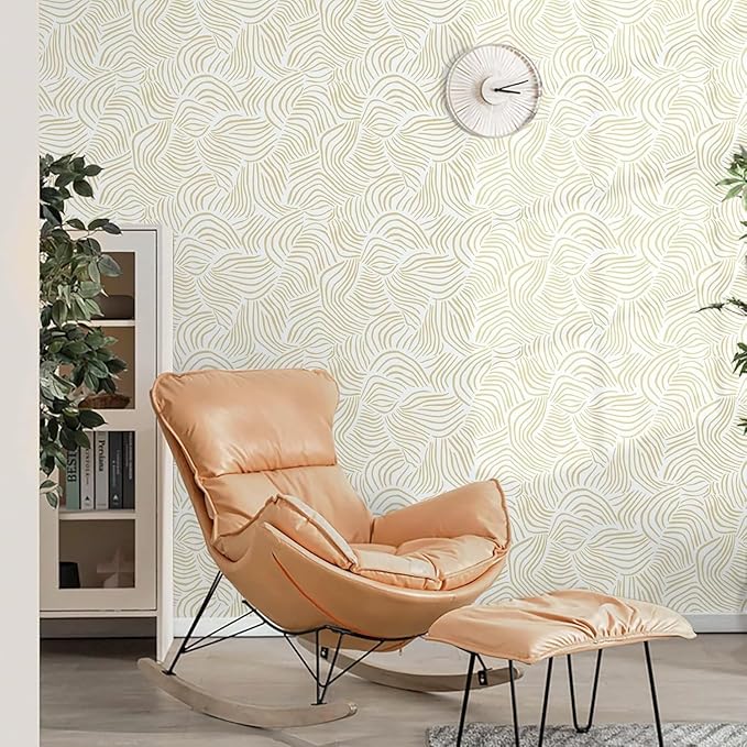 Dimoon 177" x17.3 Modern Peel and Stick Wallpaper Boho Contact Paper White Brown Geometric Wallpaper Striped Removable Self Adhesive Wallpaper for Countertops Bedroom Shelf Liner Waterproof Vinyl