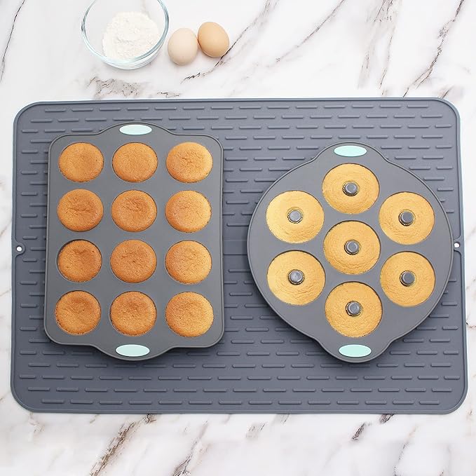 To encounter Silicone Dish Drying Mat - Extral Large 24" x 18" - Set of 2 Flexible Rubber Drying Mat, Heat Resistant Silicone Trivet, Countertop Mat, Dish Draining Mat, Sink Mat