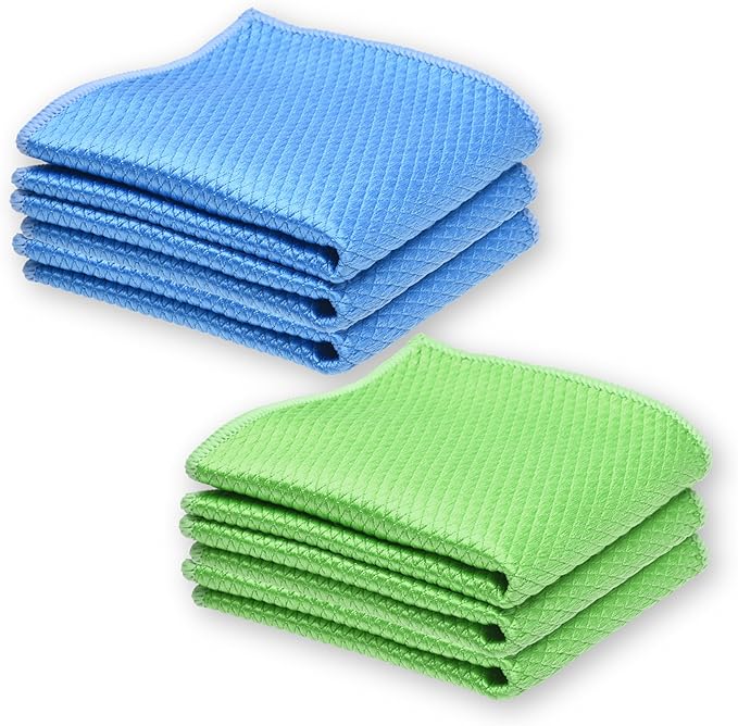 Eco-Fused Double Sided Cleaning Cloths - 6 Pack - 8 x 8 inch - Fishscale and Suede Cloth for Stainless Steel, Windows, Mirrors, Smartphones, LCD, Screens, Camera Lenses, Delicate Surfaces