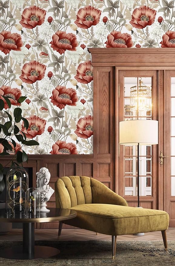 Jeweluck Floral Peel and Stick Wallpaper Boho Floral Contact Paper 16.9inch x 118.1inch Vintage Flowers Wall Paper Botanical Self Adhesive Removable Wallpaper for Bathroom Bedroom Waterproof Vinyl