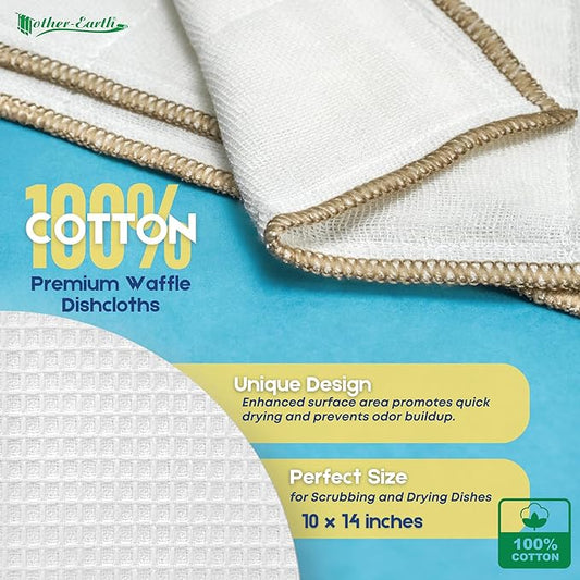 Mother-Earth 8 Pack Cotton Dish Cloths, Ultra Absorbent Quick-Drying Cleaning Cloths, Reusable and Eco-Friendly Dish Rags for Kitchen Use