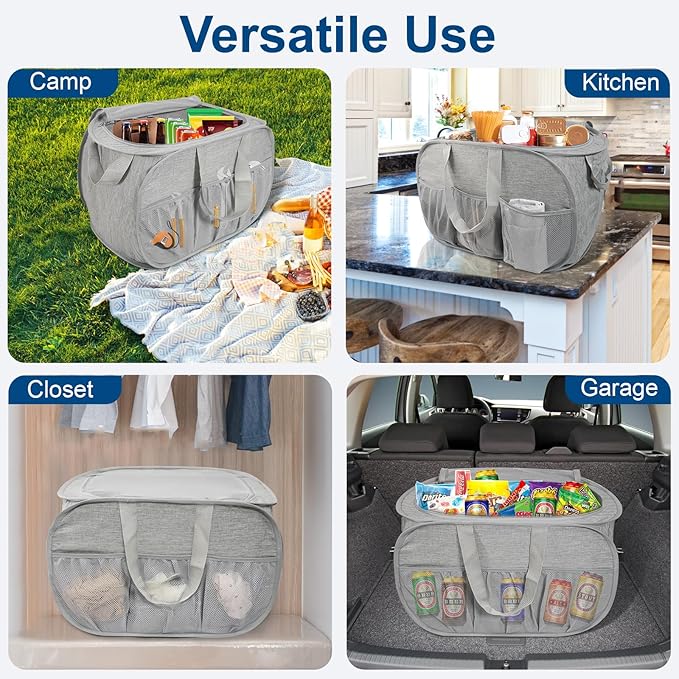 Collapsible Laundry Baskets, Tear Proof Pop Up Laundry Hamper with Lid, Dual Handles Durable Foldable Laundry Basket, Easy to Carry Laundry Hamper for Home, Laundry Room, Bedroom, Dorm, Travel Grey