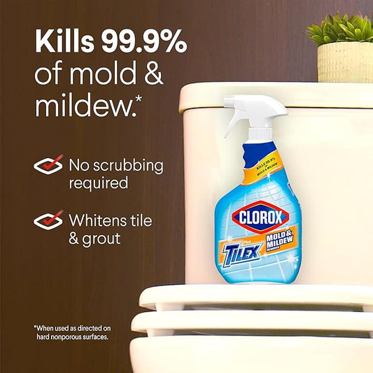 Clorox Plus Tilex Mold and Mildew Remover with Bleach, Spray Bottle, 32 Fluid Ounces, Unscented, Pack of 3