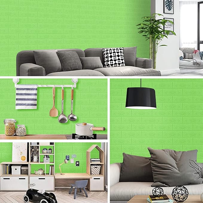 3D Wall Panels, 29 sq.feet Coverage, Printable Wallpaper Sticker with Self-Adhesive Waterproof Brick PE Foam Wall Panels Peel and Stick for Interior Wall Decor, Home Decoration 20 PCS Green