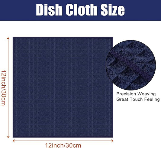 Homaxy Microfiber Waffle Weave Kitchen Dish Cloths, 12 x 12 Inch Ultra Absorbent and Solid Color Dish Towels for Kitchen Fast Drying Dishcloth for Washing Dishes, 8 Pack, Navy Blue