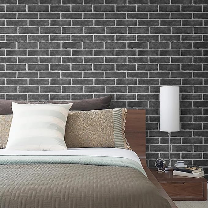 HeloHo 196.8"X17.7" Grey Brick Wallpaper Peel and Stick Self-Adhesive Removable 3D Textured Wall Paper for Kitchen Backsplash Living Room Bedroom Decor