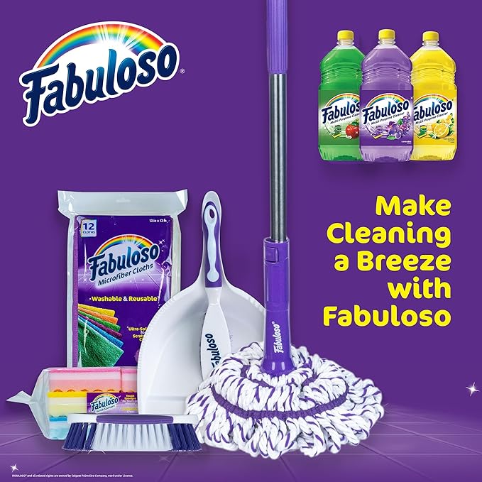 Fabuloso Twist Mop, Self Wringing Floor Mop with Non Scratch Scrubber and Removable Washable Head for Hardwood, Tile, Vinyl and Laminate Floors Cleaning System, 53 Inch Tall