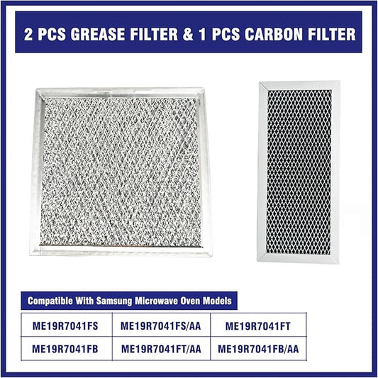 3 Pcs Microwave Charcoal and Grease Filter Mesh Set Fit for Samsung ME19R7041FS, ME19R7041FS/AA, ME19R7041FT, ME19R7041FT/AA, ME19R7041FB, ME19R7041FB/AA