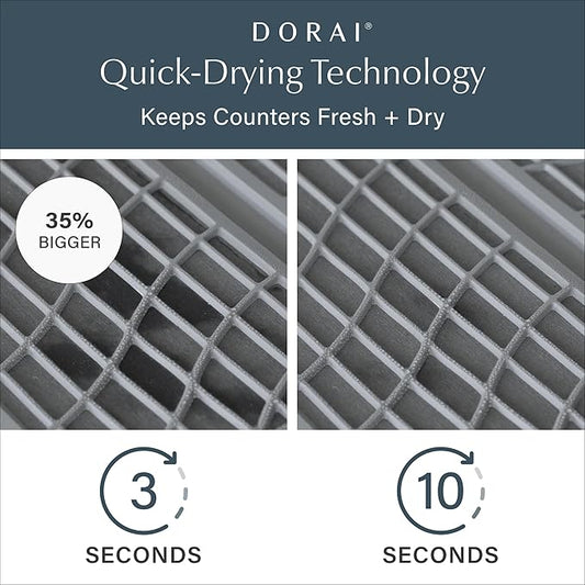 Dorai Home Dish Pad - Collapsable Stone Dish Drying Mat with Diatomaceous Earth for Quick Drying - Ultra Absorbent - Encased in Woven Silicone - Eco-Friendly, Foldable - Large 24.6" x 16.5", Slate