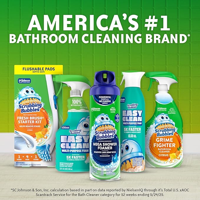 Scrubbing Bubbles Mega Shower Foamer and Disinfectant Aerosol, Rainshower, 20 oz,(Pack of 8)
