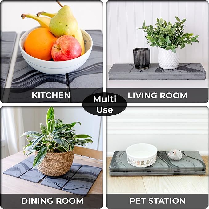 Foldable Stone Dish Drying Mat for Kitchen Counter | 23.5β L x 15.3β W Diatomaceous Earth Quick Drying Pad | Foldable & Super Absorbent Dish Drying Stone for Plates, Bottles & Utensils | Gray