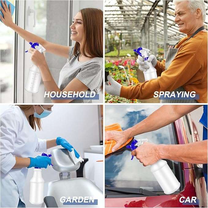 10 Pack Spray Bottles 16 Oz Empty Water Spray Bottles for Cleaning Heavy Duty Refillable Squirt container with Measurements Adjustable Nozzle for Household Commercial Industrial(Blue)