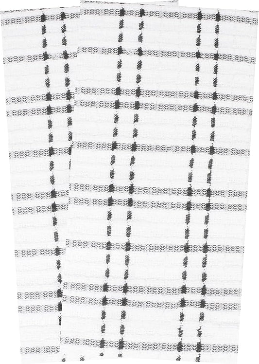 Ritz Royale Collection 100% Combed Terry Cotton, Highly Absorbent, Oversized Checked Kitchen Towel Set, 28" x 18", 2-Pack, Graphite