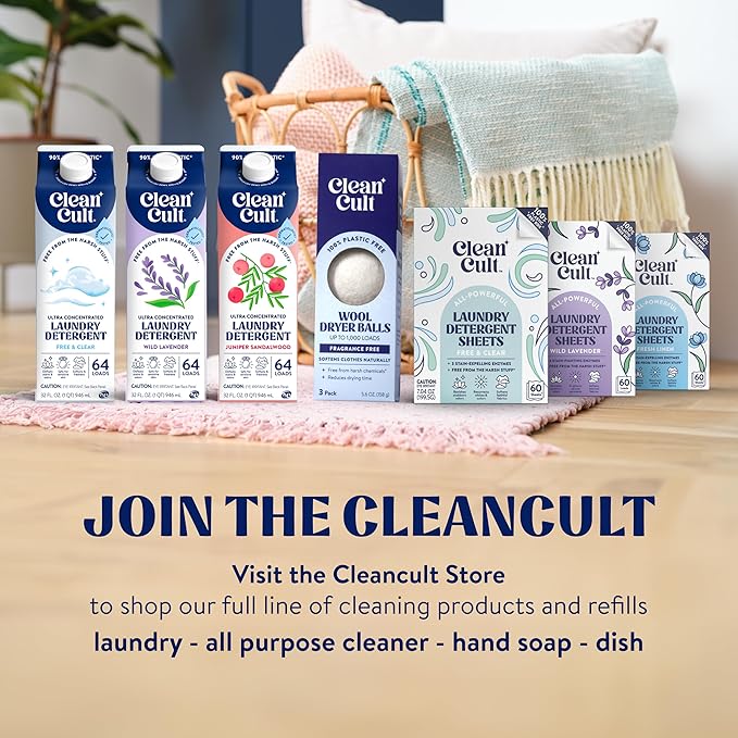 Cleancult Laundry Detergent Sheets - Resealable Box - 3 Stain Fighting Enzymes - Fragrance Free - 60 Loads - Free of Harsh Chemicals - No Mess - No Plastic Waste