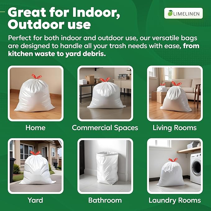 LIMELINEN Tall Kitchen Trash Bags with Drawstring, 400 Count, 13-gallon Trash Bag of 0.9 mil Thickness, Leak and Odor-Resistant, Heavy-Duty Plastic Garbage Bags for Home and Commercial Use